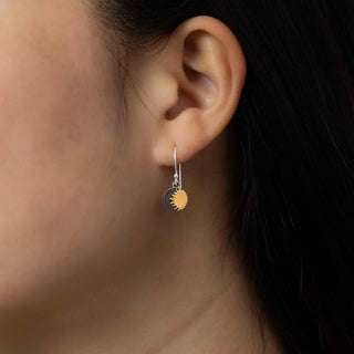Sterling Silver and Bronze Sun Earrings on Ear