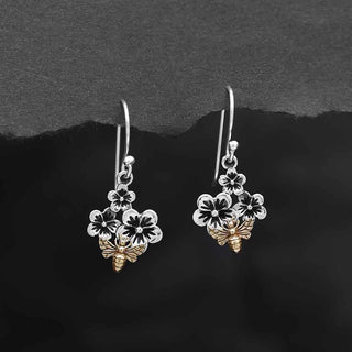 Nina Designs Sterling Silver Flower Earrings with Bronze Bee
