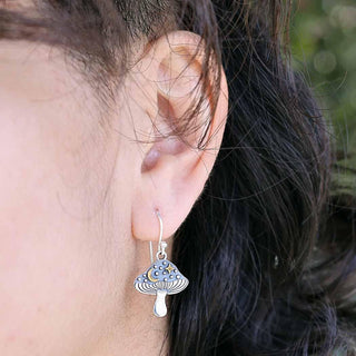 Sterling Silver Mushroom Earring with Bronze Star and Moon Embellishments
