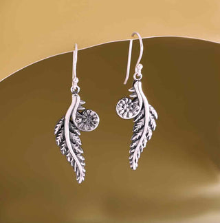 Sterling Silver Fern Dangle Earrings beauty shot hanging on yellow card