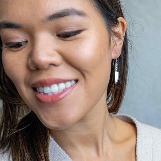 Sterling Silver Kitchen Knife Dangle Earrings on model