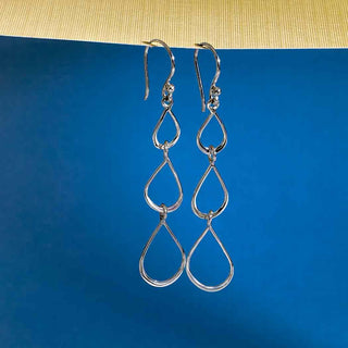 Sterling Silver Three Teardrop Link Dangle Earrings