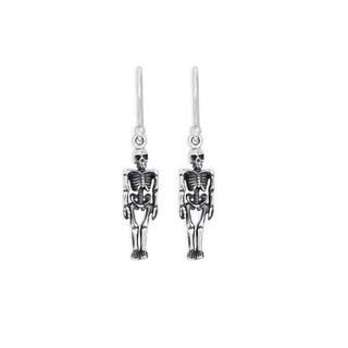 Sterling Silver 3D Skeleton Dangle Earrings 35x7mm