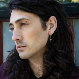Sword Earrings on Male Model