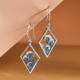 Nina Designs Sterling Silver Waves in Diamond Frame Dangle Earring