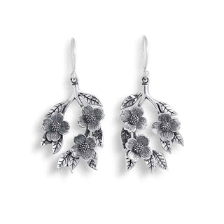 Nina Designs Sterling Silver Dogwood Flowers Dangle Earrings