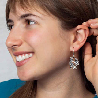 Sterling Silver Dogwood Flowers Dangle Earrings on Model