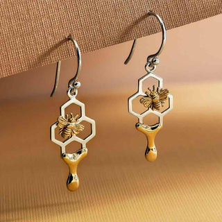 Nina Designs Bee and Honeycomb Earrings with Dripping Honey