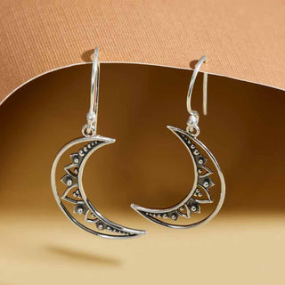 Nina Designs Sterling Silver Mandala Moon Dangle Earrings