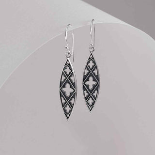 Nina Designs Sterling Silver Gothic Patterned Marquis Dangle Earrings