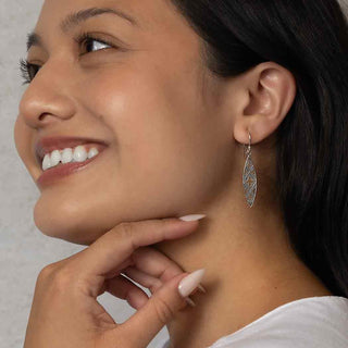 Sterling Silver Gothic Marquis Dangle Earrings on Woman