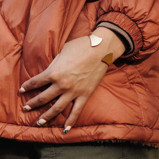 Bronze Bracelet with Hammer Texture on Wrist Photo