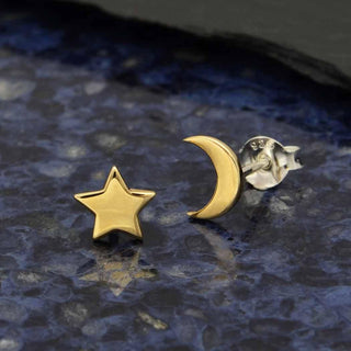 Nina Designs Bronze Star and Moon Post Earring Set