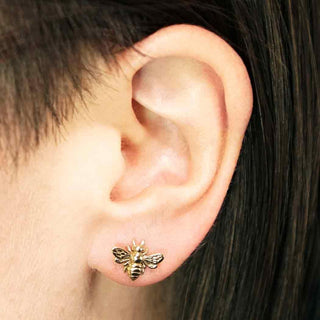 Bronze Honey Bee Earrings on Ear