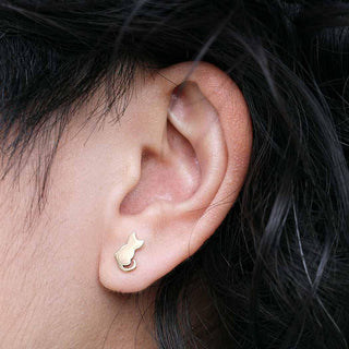 Bronze Cat Silhouette Earrings on Ear