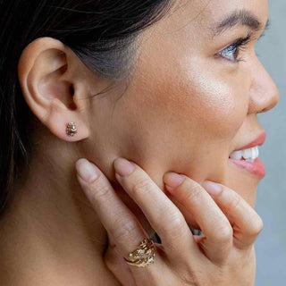 Bronze Scarab Beetle Earrings on Ear