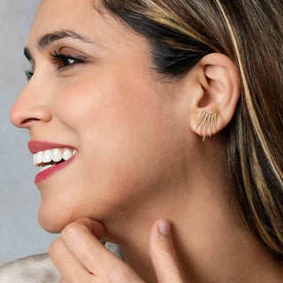 Bronze Large Five Spike Post Earrings on model