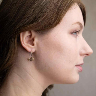 Bronze Ginkgo Leaf Earrings on model