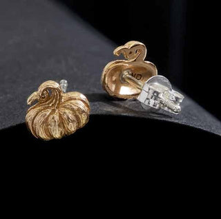 Sterling Silver or Bronze 3D Pumpkin Post Earrings 8x8mm - Nina Designs