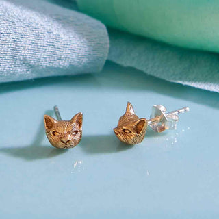 Nina Designs Bronze 3D Cat Head Post Earrings