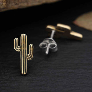 Sterling Silver or Bronze Cactus Post Earrings 12x6mm - Nina Designs