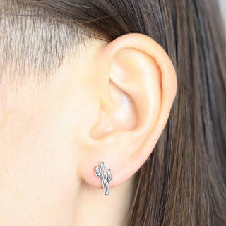 Sterling Silver or Bronze Cactus Post Earrings 12x6mm - Nina Designs