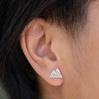 Bronze Mountain Peak Earrings on Ear