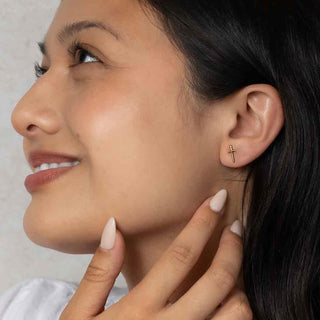 Mini Sword Post Earring On Woman's Ear
