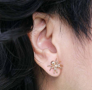 Realistic Bronze Spider Earrings on Ear