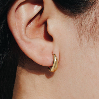Bronze Teardrop Huggie Hoop on Ear