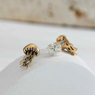 Sterling Silver or Bronze Jellyfish Post Earrings 11x6mm - Nina Designs