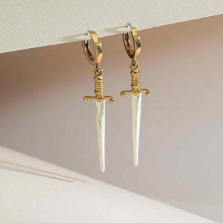 Nina Designs Mixed Metal Sword Huggie Hoop Dangle Earrings