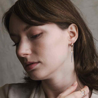 Sterling Silver and Bronze Huggie Hoop with Sword Dangle