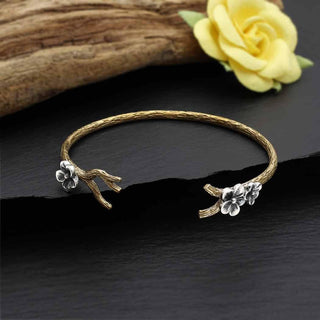 Nina Designs Bronze Branch Bracelet with Silver Cherry Blossoms