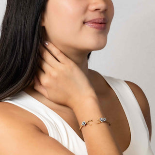 Bronze Branch Bracelet with Silver Blossoms on model