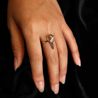 Bronze Raven Skull Ring on Hand