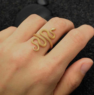 Bronze Scaly Snake Adjustable Ring on Hand