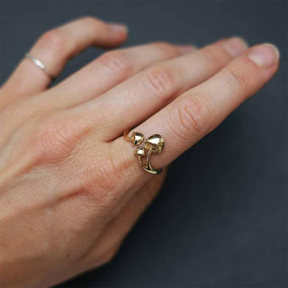 Bronze Adjustable Three Mushroom Ring on hand
