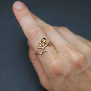 Bronze Branch Ring with Two Mushrooms on Finger
