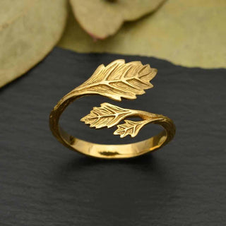 Sterling Silver or Bronze Adjustable Leaf Ring - Nina Designs