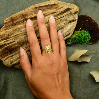 Sterling Silver or Bronze Adjustable Leaf Ring - Nina Designs