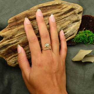 Sterling Silver or Bronze Adjustable Monstera Leaf Ring - Nina Designs
