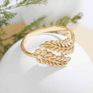 Sterling Silver or Bronze Adjustable Sprig Leaf Ring - Nina Designs