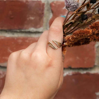 Sterling Silver or Bronze Adjustable Sprig Leaf Ring - Nina Designs