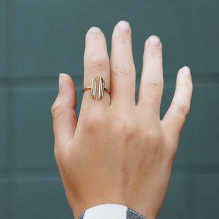 Adjustable Bronze Stepped Bar Ring on Hand