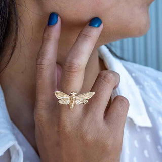 Bronze Deaths Head Moth Ring on Hand