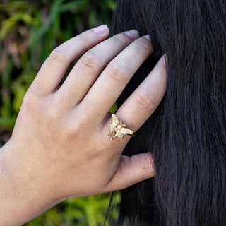 Bronze Moon Moth Ring on Hand