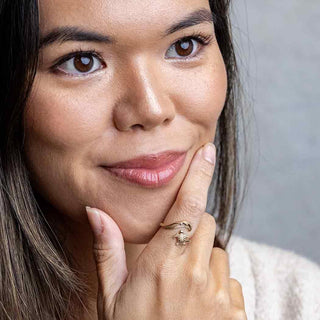 Bronze Turtle and Wave Adjustable Ring on Woman