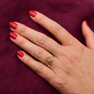 Bronze Adjustable Lotus Design Ring on model