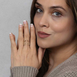 Adjustable Bronze Gothic Gate Ring on Hand